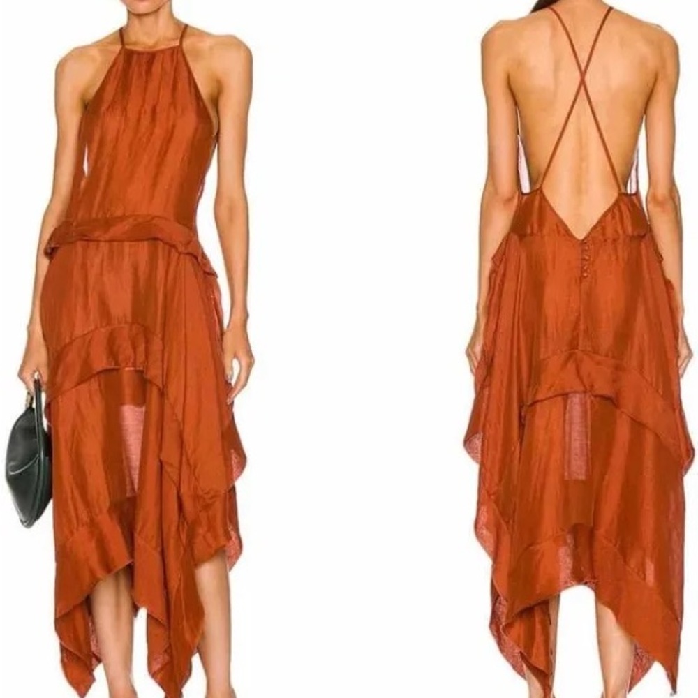 Orange Asymmetrical Halter Sundress